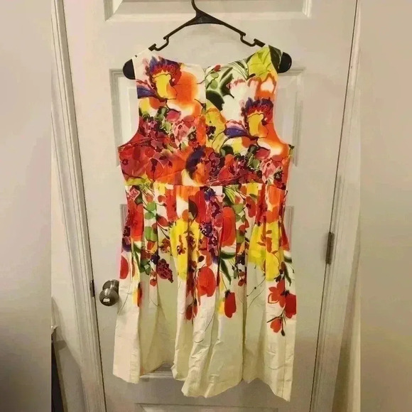 Eliza J New York Size 16 Floral V Neck Sleeveless Dress Midi Vibrant #M602 - Picture 3 of 5